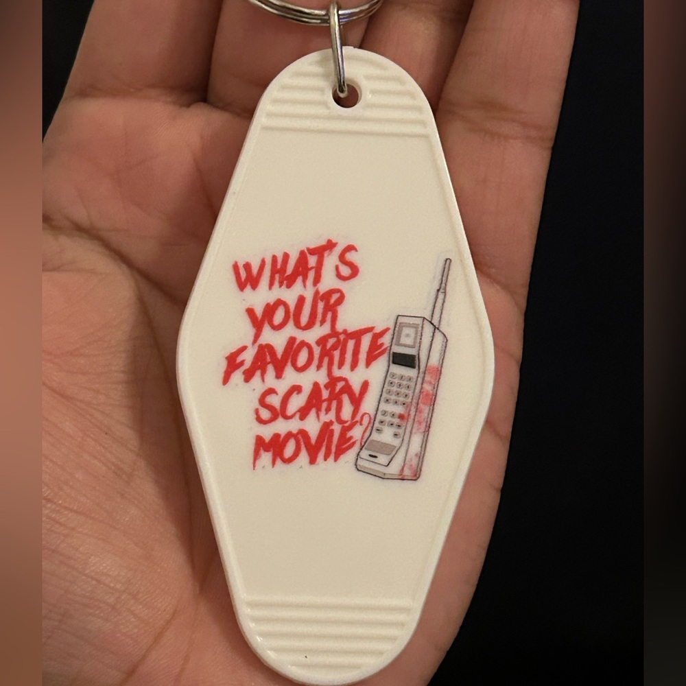 White Retro Scary Movie Keychain